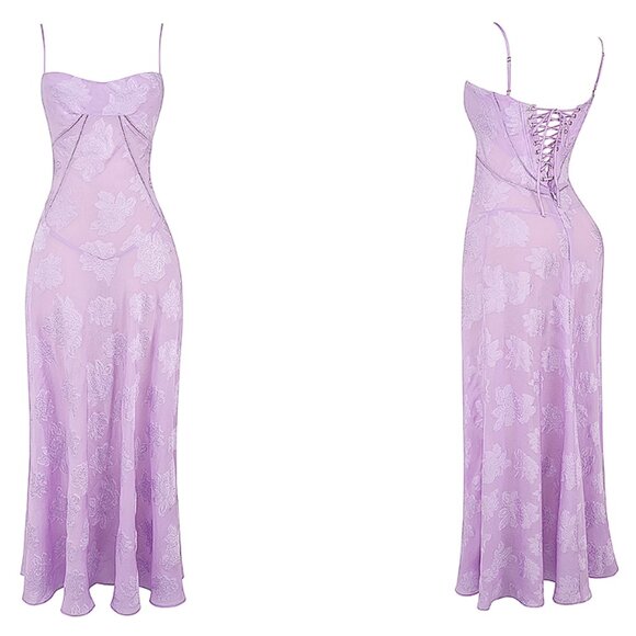 HOUSE OF CB 'Seren' Orchid Floral Lace Back Maxi Dress NWOT - Picture 5 of 9